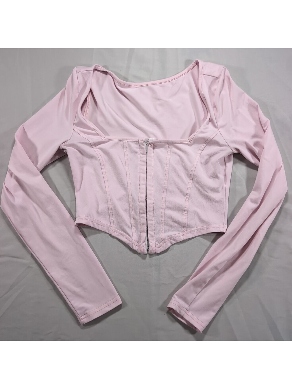 SHEIN Pink Long Sleeve Corset Style Crop Top – Size S